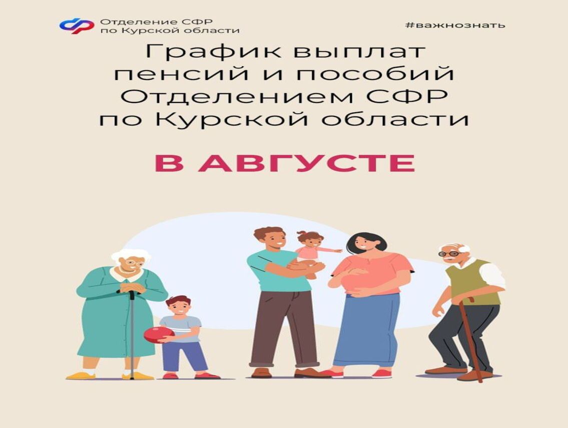 Выплаты пенсий и пособий в августе.