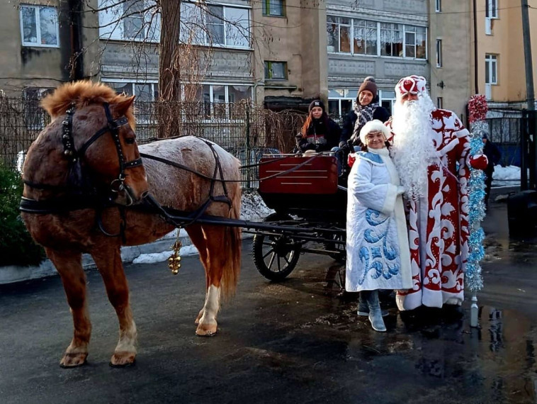 По Железнодорожному округу проехала новогодняя конная упряжка с Дедом Морозом и Снегурочкой. По Железнодорожному округу проехала новогодняя конная упряжка с Дедом Морозом и Снегурочкой.